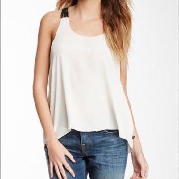 True Religion Ivory Silk Black Lace Trim Swing Tank Top Size XS - Picture 1 of 10